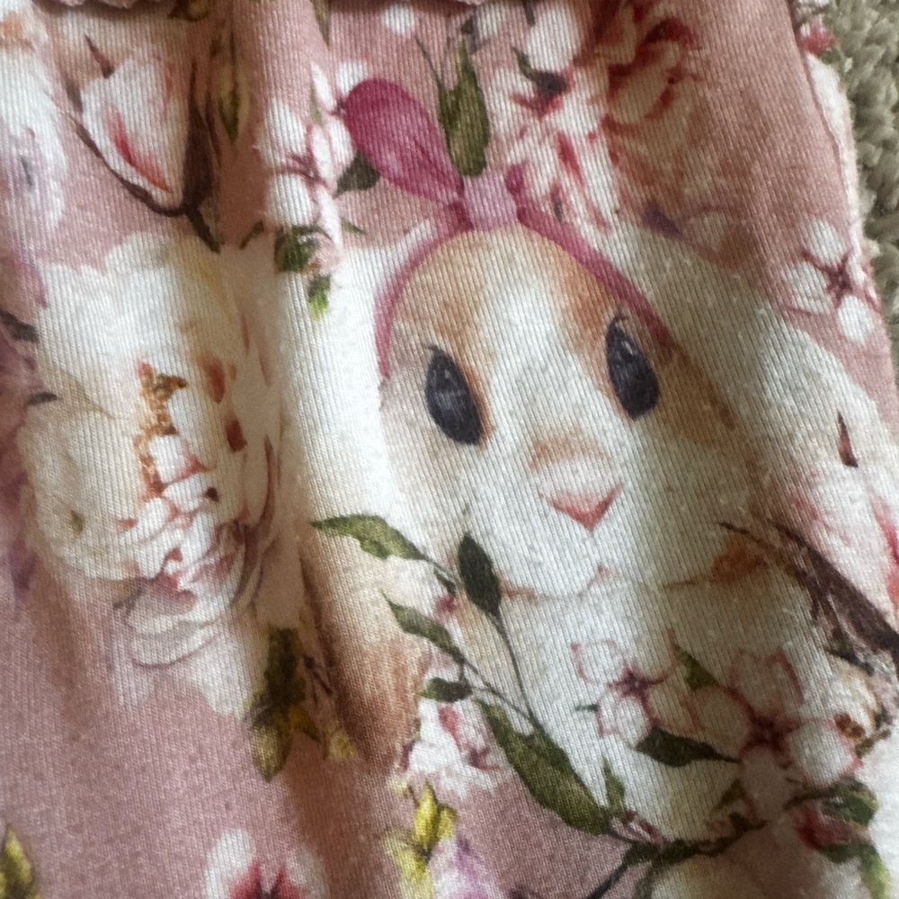 Posh Peanut 12-18 Months Pink Floral Bunny Print Kids One-Piece Pajama Footies - Picture 6 of 6